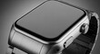 © NextGen Studio - Modern silver smart watch with a blank screen on a dark background for tech product presentation. apple watch mockup