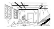 © muftariful - Man exploring abandoned building interior with flashlight line art