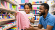 © Taras Roshchuk - A father helps his daughter choose a pink backpack in a store filled with colorful school supplies. They smile as they enjoy the shopping experience together