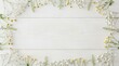 © AhmadFaris - Bright white Scandinavian style wood background with floral borders