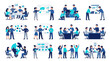 © IKetut - Illustrations of business teamwork, collaborative meetings, strategic planning, problem-solving, and innovative idea generation for corporate success
