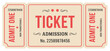 © Sandaruwan - Vintage ticket stub with admit one text and perforated edges | Retro raffle coupon for cinema or theater events | Classic paper vector design