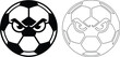 © Alea_John - サッカーボールの怒った表情のキャラクターイラスト, スポーツチームのロゴやエンブレム用ベクター素材, 白黒の力強いサッカーボールの顔のデザイン, 2種類のバリエーションセット