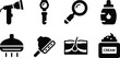 © SADDAM - Dermatoscope skin cream and magnifier silhouette vector set icons isolated on white background for dermatology skincare medical collection