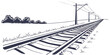 © Mamun - Scenic electrified railway line perspective with rural landscape and tree line railroad electrified landscape perspective illustration monochrome distance