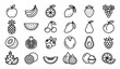 © MstKamrun - Fruit icons set black and white vector apple banana orange outline illustration
