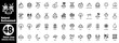 © Hafiz - Natural environment outline icon pack. Featuring forest, mountain river, desert, waterfall, tundra, volcano, ice cave, coral reef, and various plant trees.