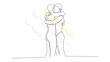 © Sanot - Minimalist continuous line art illustration of two people hugging together in emotional connection showing support and closeness.