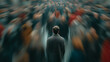 © Anton Popov - Conceptual image of anxiety, social isolation and mental overload, showing an individual standing still amid blurred crowds, symbolizing stress, overwhelm, loneliness and psychological pressure