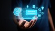 © Arnab Dey - AI agent, holographic robot assistant concept, digital interface showing generative AI functions for digital business productivity, AI agent work with holographic robot interface and assistant tools