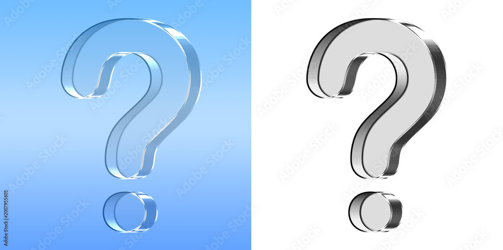 Glossy 3D Question Mark Icon in Blue and Silver Glass Style for ...