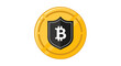 © muhamad - Golden digital currency icon featuring a prominent black shield, symbolizing robust financial protection and security for virtual assets and online transactions within the modern economy