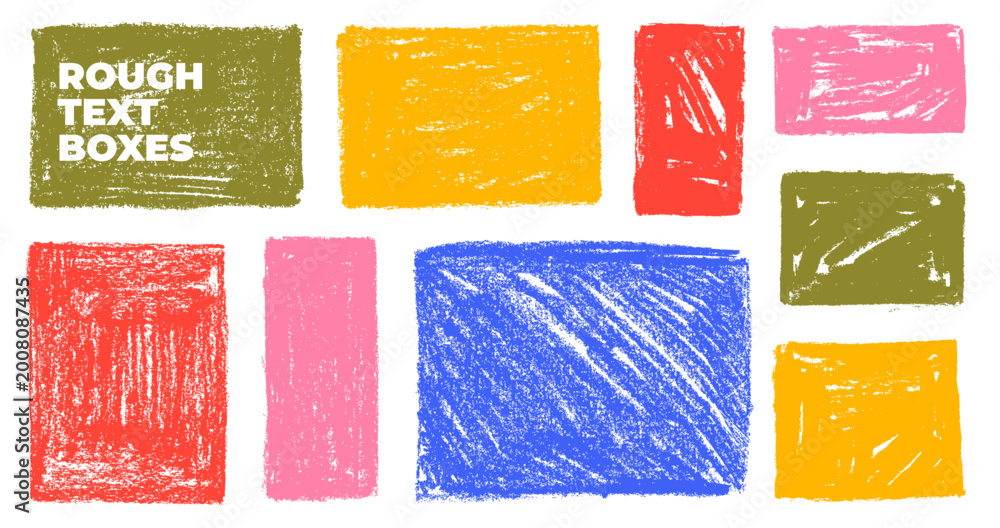 Colorful kid's crayon and chalk text boxes. Hand drawn vector scribble ...
