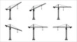 © vectors home - Six black and white illustrations of tower cranes in various positions