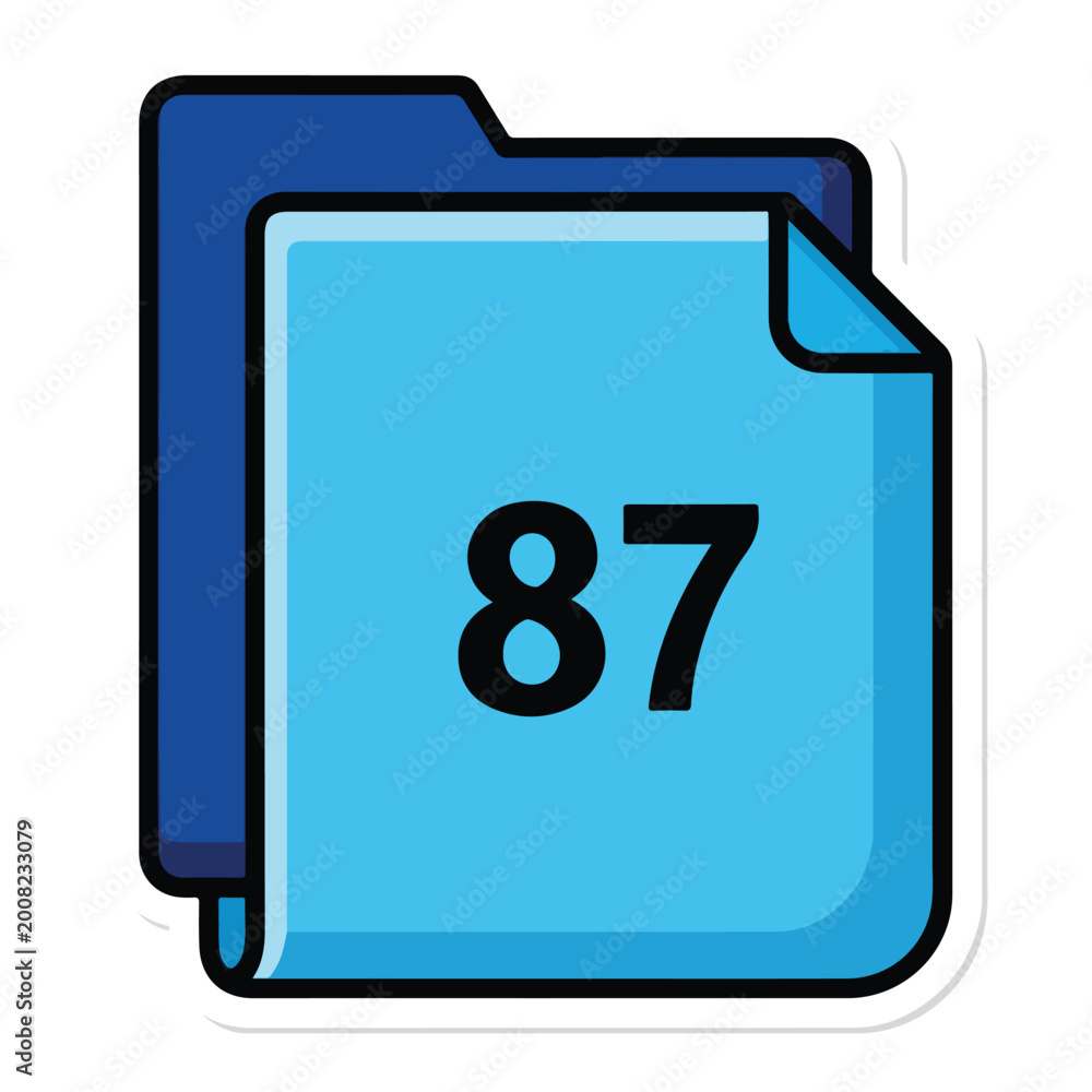 Icon of a blue file folder labeled with the number eighty seven. Stock ...