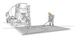© Maestro - Construction worker spreading fresh concrete poured from a mixer truck at a building site