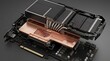 © Biru Langit Desember - Detailed view of a high performance graphics card internal components showcasing copper heatsink and cooling fins for advanced computer hardware technology
