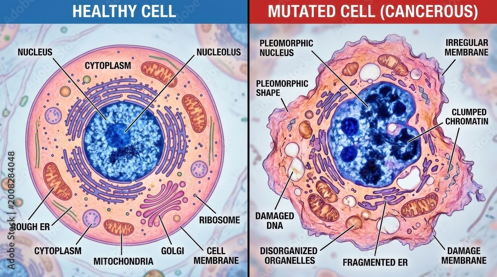 Visual shows the differences between healthy and mutated cells ...