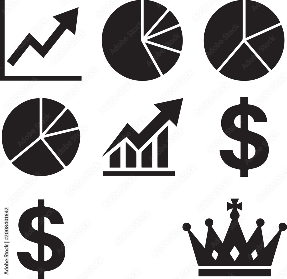 Business finance icons, graph and chart symbols, money and growth ...