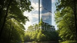 Eco-Friendly Skyscraper: An awe-inspiring skyscraper blends seamlessly with its verdant surroundings, showcasing sustainable design and a commitment to environmental harmony.