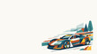 © Ayase - Vibrant vector illustration of a modern sports car racing with abstract geometric background.
