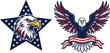 © Yousuf - American Bald Eagle Patriotic Mascot Set Featuring Eagle Head in Star and Spreading Wings with USA Flag Ribbon for Independence Day and Military Designs
