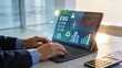 © Jieun - Business man working on tablet with ESG investment hologram environmental social governance concept corporate sustainability strategy financial growth charts and wind energy icons