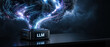 © javu - LLM ai chips neural data stream device emitting cloud of code and light conveying intelligence and connection
