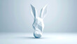 © naci - low poly geometric abstract bunny head sculpture in pastel blue and white, low angle studio shot, modern, minimalist, conceptual