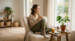 © Bohdan - young woman relaxing at home with coffee cozy morning lifestyle