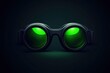 © wafaafor - Black goggles with luminous green lenses against a dark green backdrop