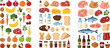 © MdNazmul - Large collection of food icons including fruits vegetables meat fish dairy bread and beverages in flat vector style for grocery, nutrition, and menu design