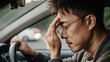 © Generative AI - Stressed Asian Man Experiencing Headache While Driving in Traffic