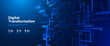 © ec0de - Digital Tech Background. Blue Glowing Pixel Circuit Dot Pattern. Data Lines for Tech Innovation, Science Research, AI Artificial Intelligence and Big Data Presentation. Vector Illustration