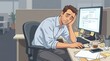 © M.Taufiq - Tired office worker feeling stress at computer office desk - burnout overwork dan dealine pressure concept made by AI generative