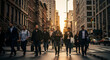 © md - people walking across city street at sunset