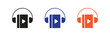 © MDARIFUL - Audiobook icons representing listening to books with headphones, featuring play buttons and presented in a set of three distinct color variants on a clean white background.