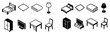 © Валерий Тодаренко - Bedroom icons with bed pillow lamp isometric
