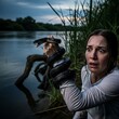 © Ximer - Woman Terrified by Snake Near Water.