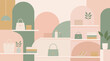 © Doms - A clean, aesthetic illustration of a beige handbag and plant in a soft pastel setting, ideal for fashion branding and retail marketing.