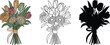 © Vector Store - Flower bouquet silhouette & Outline and illustration set isolated on transparent background