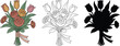 © Vector Store - Flower bouquet silhouette & Outline and illustration set isolated on transparent background
