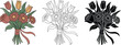 © Vector Store - Flower bouquet silhouette & Outline and illustration set isolated on transparent background
