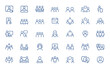 © JIm Studio - Consultation and social meeting icon collection featuring video call, room, and meet concepts. Minimalist line pictograms with editable stroke. Vector illustration, communication and more.