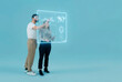 © Rendara Studio - 3D team hologram analytics with tablet and shared metrics