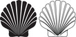 © Saimonulla - Black seashell silhouettes on white background seashell shell outline bivalve mollusk symmetrical shapes
