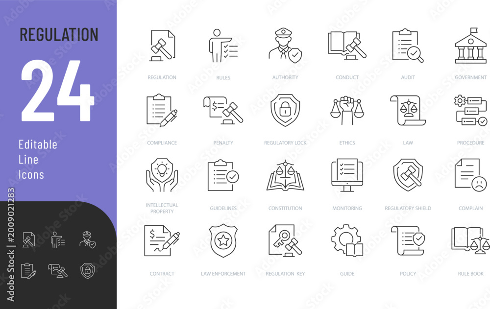 Regulation Line Editable Icons set. Vector illustration in a modern ...