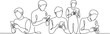 © alimon - Continuous one line drawing People holding, using mobile phones concept.one line art in white background