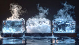 Ice cubes with vapor on dark background