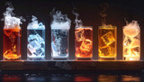 Colorful refreshing cocktails with smoke